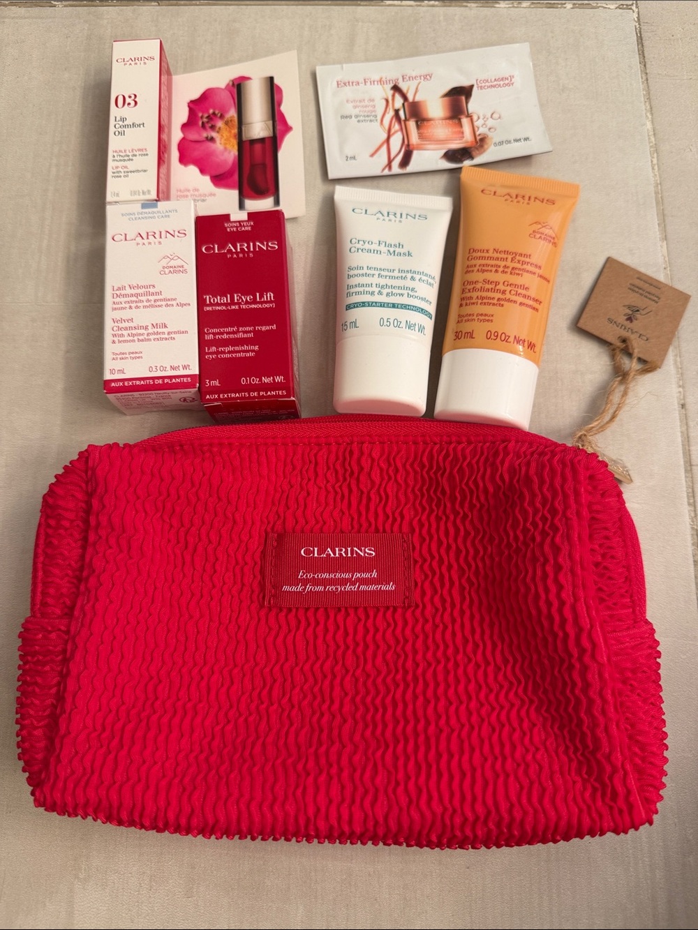 Clarins Travel Bath & Body Kit with Bright Red Pouch
